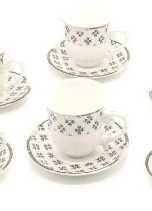 Чайный сервиз 12 предметов цветочный принт, чайный набор на 6 персон сервиз для чая