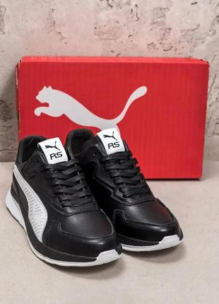 Мужские кожаные кроссовки puma (пума) rs black, мужские кожаные туфли черные, кеды повседневные. мужская обувь6 фото