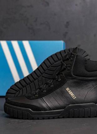 Мужские зимние кожаные ботинки adidas black leather, кроссовки адидас черные, спортивные ботинки6 фото
