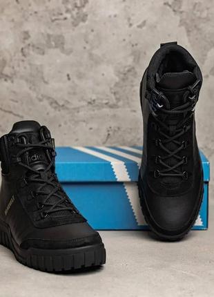 Мужские зимние кожаные ботинки adidas black leather, кроссовки адидас черные, спортивные ботинки10 фото