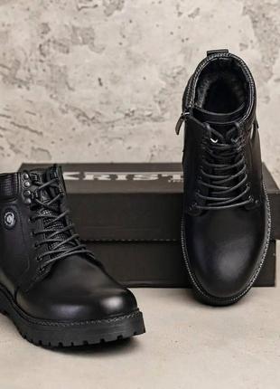 Мужские кожаные зимние ботинки kristan black, мужские кожаные сапоги, кроссовки черные. мужская обувь9 фото