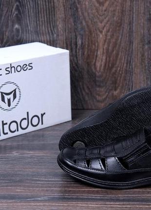 Мужские кожаные летние туфли matador black, мокасины мужские черные повседневные. мужская обувь7 фото