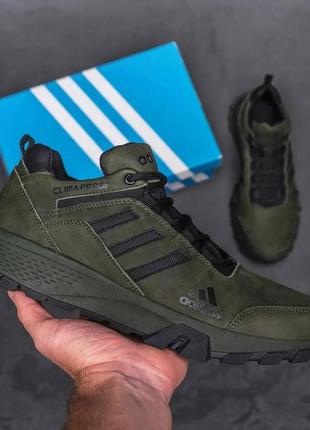 Чоловічі шкіряні кросівки adidas, адідас terrex green, чоловічі туфлі зелені, повсякденні кеди. чоловіче взуття6 фото