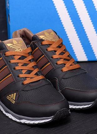 Мужские кожаные кроссовки adidas (адидас) tech flex brown, спортивные мужские туфли коричневые, кеды8 фото