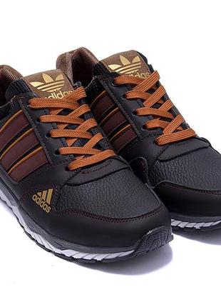 Мужские кожаные кроссовки adidas (адидас) tech flex brown, спортивные мужские туфли коричневые, кеды4 фото