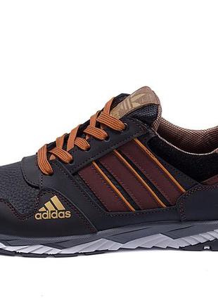 Мужские кожаные кроссовки adidas (адидас) tech flex brown, спортивные мужские туфли коричневые, кеды2 фото