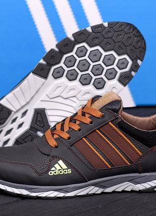 Мужские кожаные кроссовки adidas (адидас) tech flex brown, спортивные мужские туфли коричневые, кеды7 фото