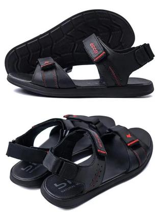 Мужские летние кожаные сандалии e-series black, мужские кожаные шлёпанцы, босоножки черные, мужская обувь