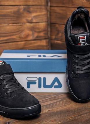 Мужские зимние кожаные ботинки fila black, сапоги, кроссовки зимние черные, спортивные ботинки. мужская обувь8 фото