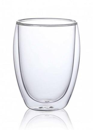 Склянки з подвійним дном набір con brio св-8335-2, 2шт, 350мл, скляна чашка з rh-853 подвійними стінками
