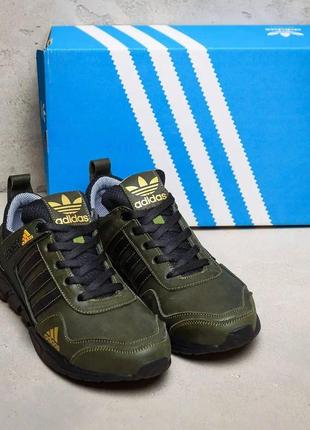 Чоловічі шкіряні кросівки adidas, адідас terrex green, чоловічі туфлі зелені, повсякденні кеди. чоловіче взуття10 фото