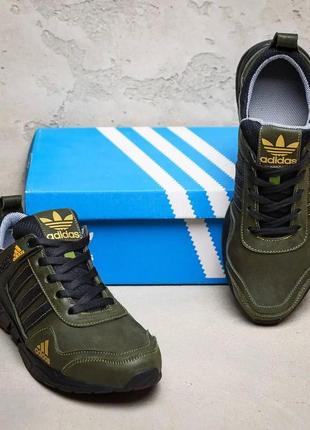 Мужские кожаные кроссовки adidas, адидас terrex green, мужские туфли зеленые, кеды повседневные. мужская обувь7 фото