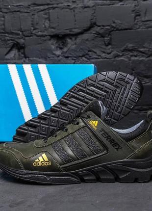 Мужские кожаные кроссовки adidas, адидас terrex green, мужские туфли зеленые, кеды повседневные. мужская обувь8 фото