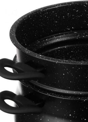 Кастрюля-пароварка мраморное покрытие на 5,5 литра, кастрюли цвет черный2 фото