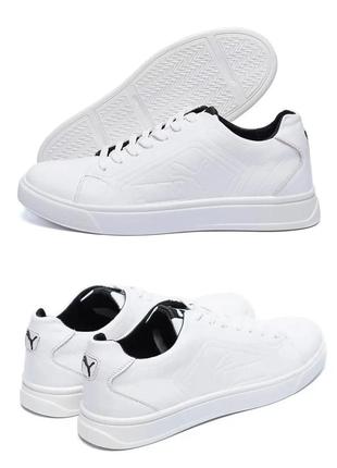 Мужские кожаные кроссовки puma (пума) white, мужские туфли белые, кеды повседневные. мужская обувь