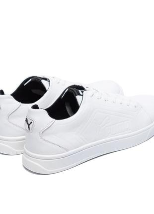 Чоловічі шкіряні кросівки puma (пума) white, чоловічі туфлі білі, повсякденні кеди. чоловіче взуття3 фото