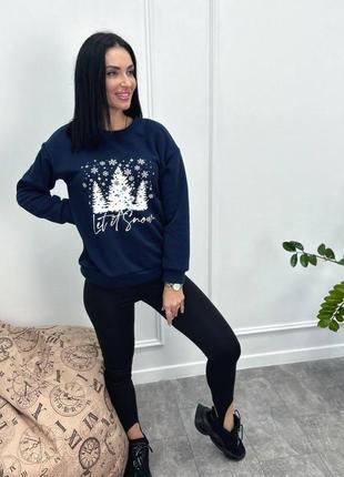 Жіночий світшот із принтом "snow" 50-52. темно синий