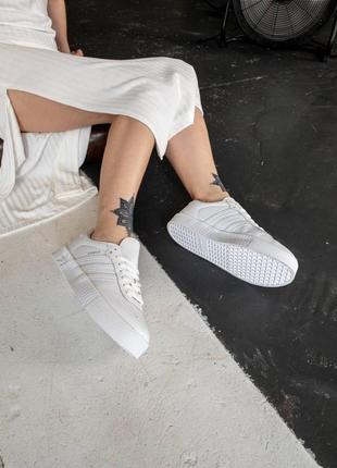 Жіночі шкіряні кросівки повсякденні adidas samba white, жіночі кеди адідас білі, жіноче взуття