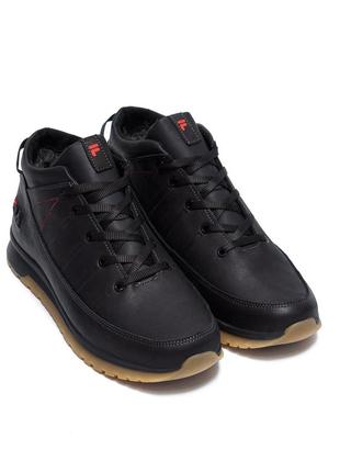 Мужские зимние кожаные кроссовки fila black classic, сапоги, кроссовки зимние черные, спортивные ботинки5 фото