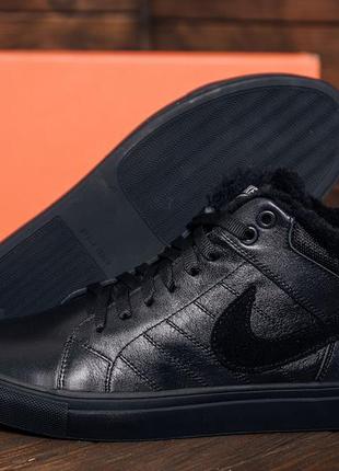 Мужские зимние кожаные ботинки nike black leather, сапоги, кроссовки зимние черные, спортивные ботинки9 фото