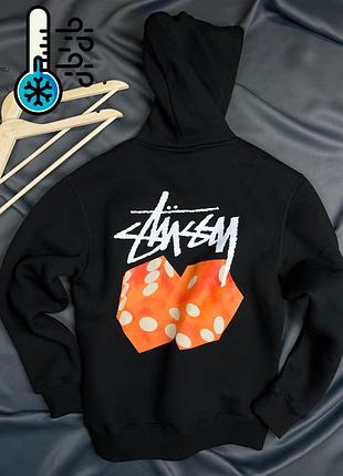 Женская черная худи (толстовка с капюшоном) stussy на флисе