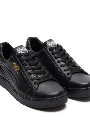 Мужские кожаные кроссовки puma (пума) smash  black, мужские туфли черные, кеды повседневные. мужская обувь2 фото