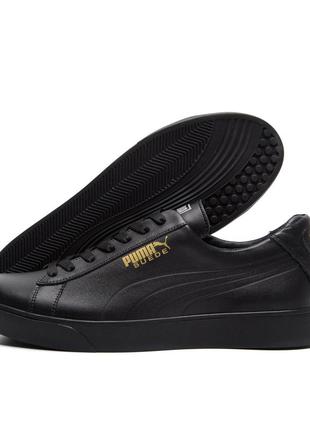 Мужские кожаные кроссовки puma (пума) smash  black, мужские туфли черные, кеды повседневные. мужская обувь3 фото