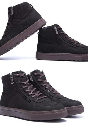 Чоловічі шкіряні зимові черевики zg black exclusive new, чоботи, кросівки зимові чорні, спортивні черевики