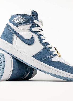 Женские кроссовки повседневные jordan 1 high og denim blue, синие кеды джордан, женская обувь2 фото