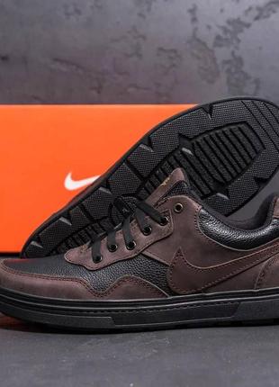 Мужские кожаные кроссовки nike, найк brown, спортивные мужские кеды, туфли коричневые. мужская обувь10 фото