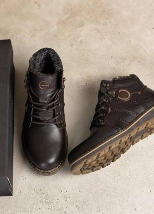 Мужские кожаные зимние ботинки kristan city traffic brown, мужские кожаные коричневые кроссовки. мужская обувь9 фото
