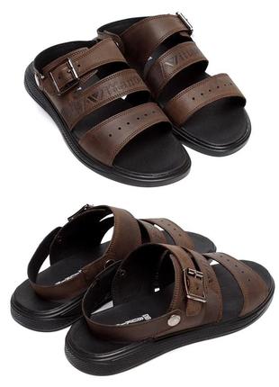 Мужские летние кожаные сандалии wittano brown, кожаные сандали босоножки, шлёпанцы коричневые, мужская обувь