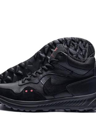 Чоловічі зимові шкіряні кросівки nike venture runner black, чоловічі спортивні черевики чорні. чоловіче взуття4 фото