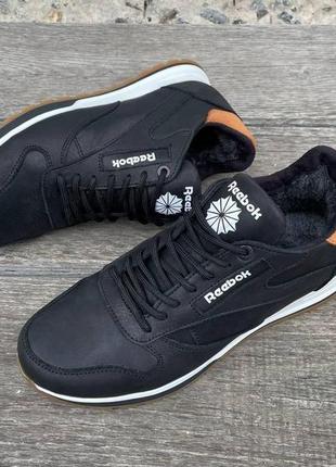 Мужские кожаные кроссовки зимние reebok теплые из натуральной кожи с мехом2 фото