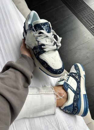 Жіночі кросівки louis vuitton trainer sneaker white / blue луі вітон сникерси кеди6 фото