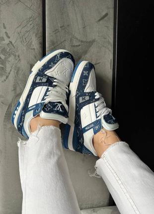 Жіночі кросівки louis vuitton trainer sneaker white / blue луі вітон сникерси кеди5 фото