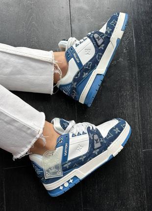 Жіночі кросівки louis vuitton trainer sneaker white / blue луі вітон сникерси кеди1 фото