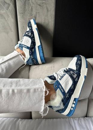 Жіночі кросівки louis vuitton trainer sneaker white / blue луі вітон сникерси кеди8 фото