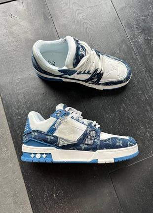 Жіночі кросівки louis vuitton trainer sneaker white / blue луі вітон сникерси кеди7 фото