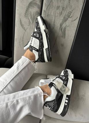 Жіночі кросівки louis vuitton trainer sneaker white / black луі вітон сникерси кеди