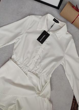 Женский белый ромпер комбинезон рубашка костюм5 фото