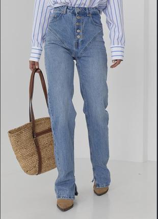 Стильные джинсы с кокеткой имитация белья разрезы коттон турочница шов пуш-ап высокая посадка под zara mango hm длинные
