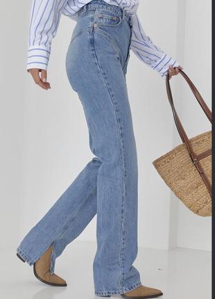 Стильные джинсы с кокеткой имитация белья разрезы коттон турочница шов пуш-ап высокая посадка под zara mango hm длинные4 фото