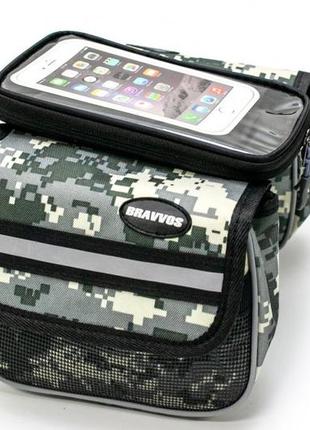 Велосумка на раму bravvos ql-202 з жорстким корпусом та відділенням під смартфон