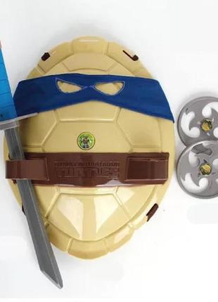 Набір черепашки ніндзя леонардо g-toys. панцир, катана леонардо, пов'язка леонардо, сюрікени, синій