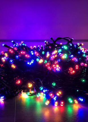 Сказочная разноцветная гирлянда 50 м / 500 led на зеленой проволоке