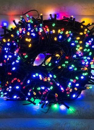 Сказочная разноцветная гирлянда 50 м / 500 led на зеленой проволоке