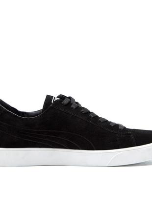 Мужские кожаные кроссовки puma (пума) smash suede black, туфли черные, кеды повседневные. мужская обувь4 фото