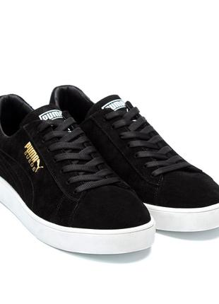 Мужские кожаные кроссовки puma (пума) smash suede black, туфли черные, кеды повседневные. мужская обувь2 фото