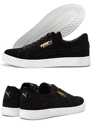 Чоловічі шкіряні кросівки puma (пума) smash suede black, чорні туфлі, кеди повсякденні. чоловіче взуття